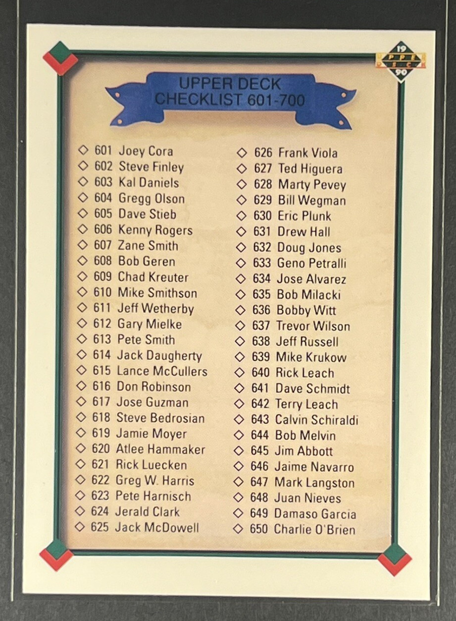 Checklist #700 1990 Upper Deck Baseball 601-700