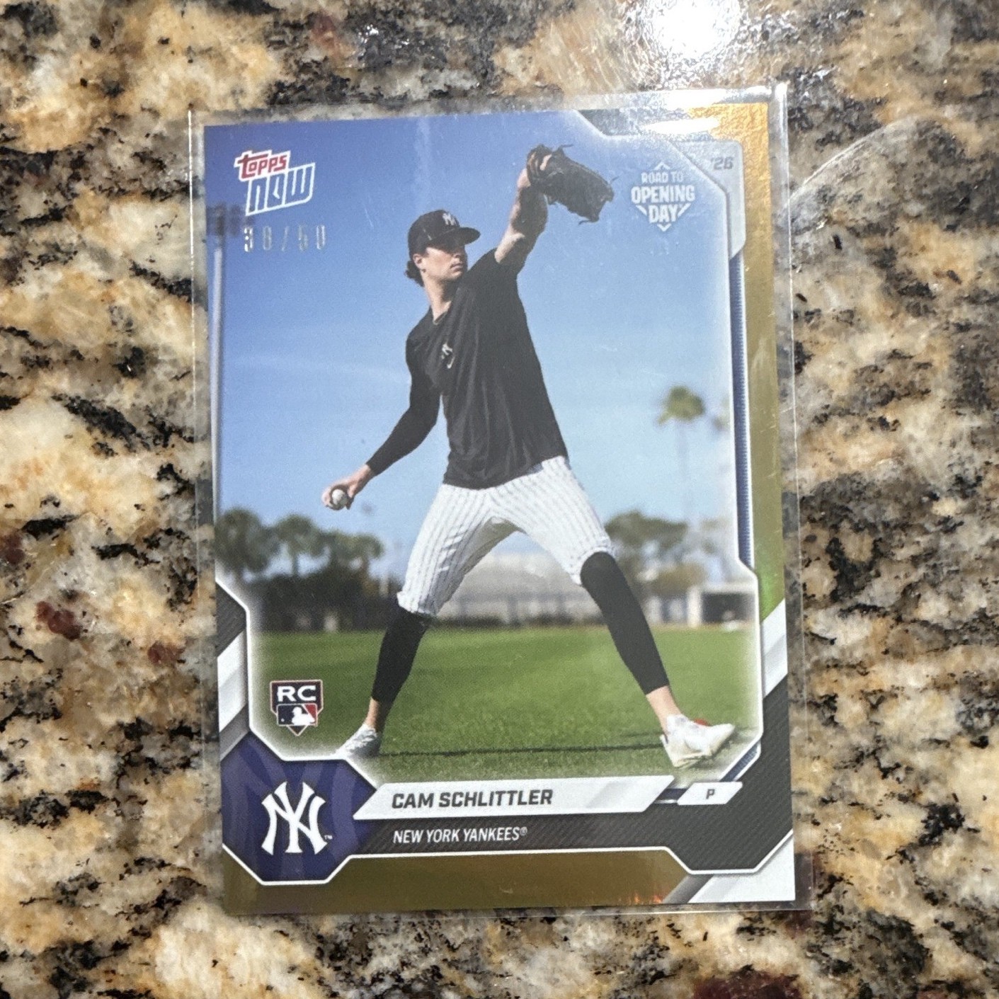 2026 Topps Now Road to Opening Day Cam Schlittler RC #OD-30 Yankees #38/50 Gold