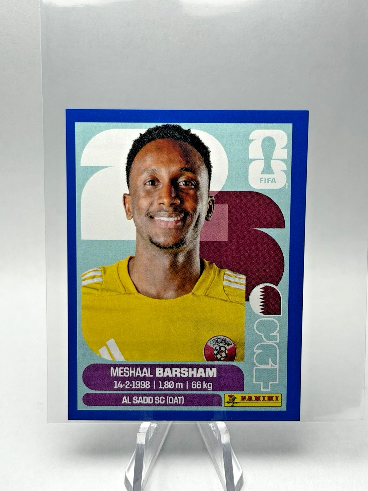 2026 Panini FIFA World Cup Stickers #QAT 2 Meshaal Barsham Blue Parallel – NM/M
