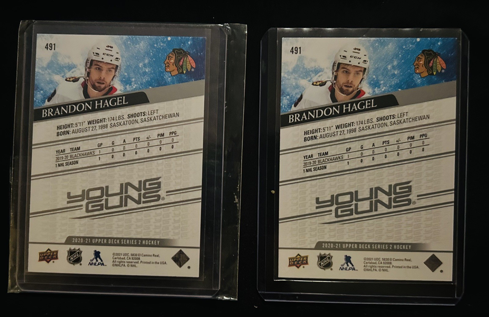 (2) 2020-21 Upper Deck Brandon Hagel Young Guns Rookie Card Lot x2 #491 RC
