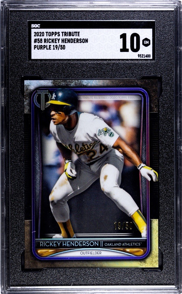 2020 Topps Tribute Ricky Henderson Purple 19/50 HOF SGC 10