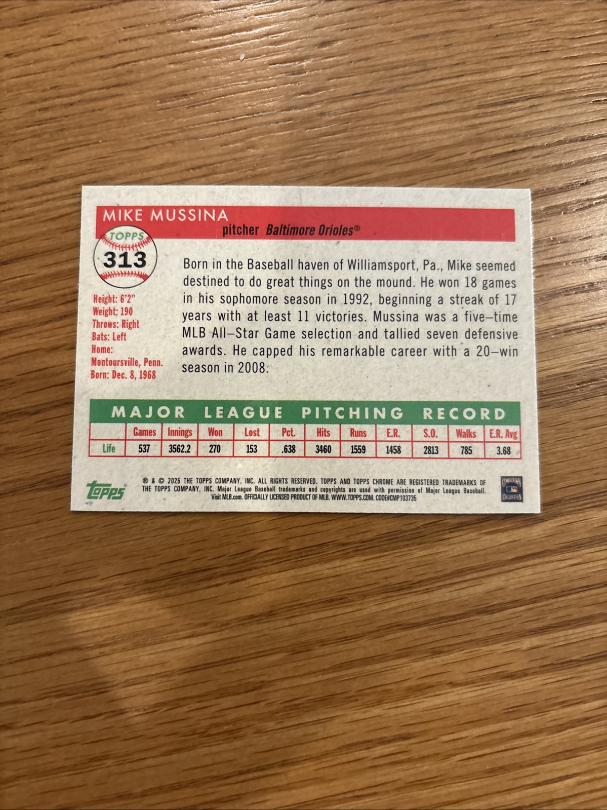 2025 Topps Platinum Anniversary Mike Mussina Blue /100