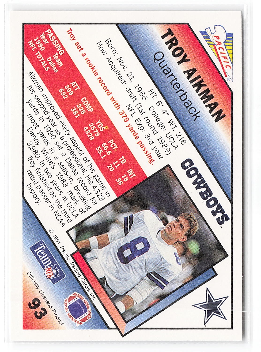 1991 Pacific #93 Troy Aikman
