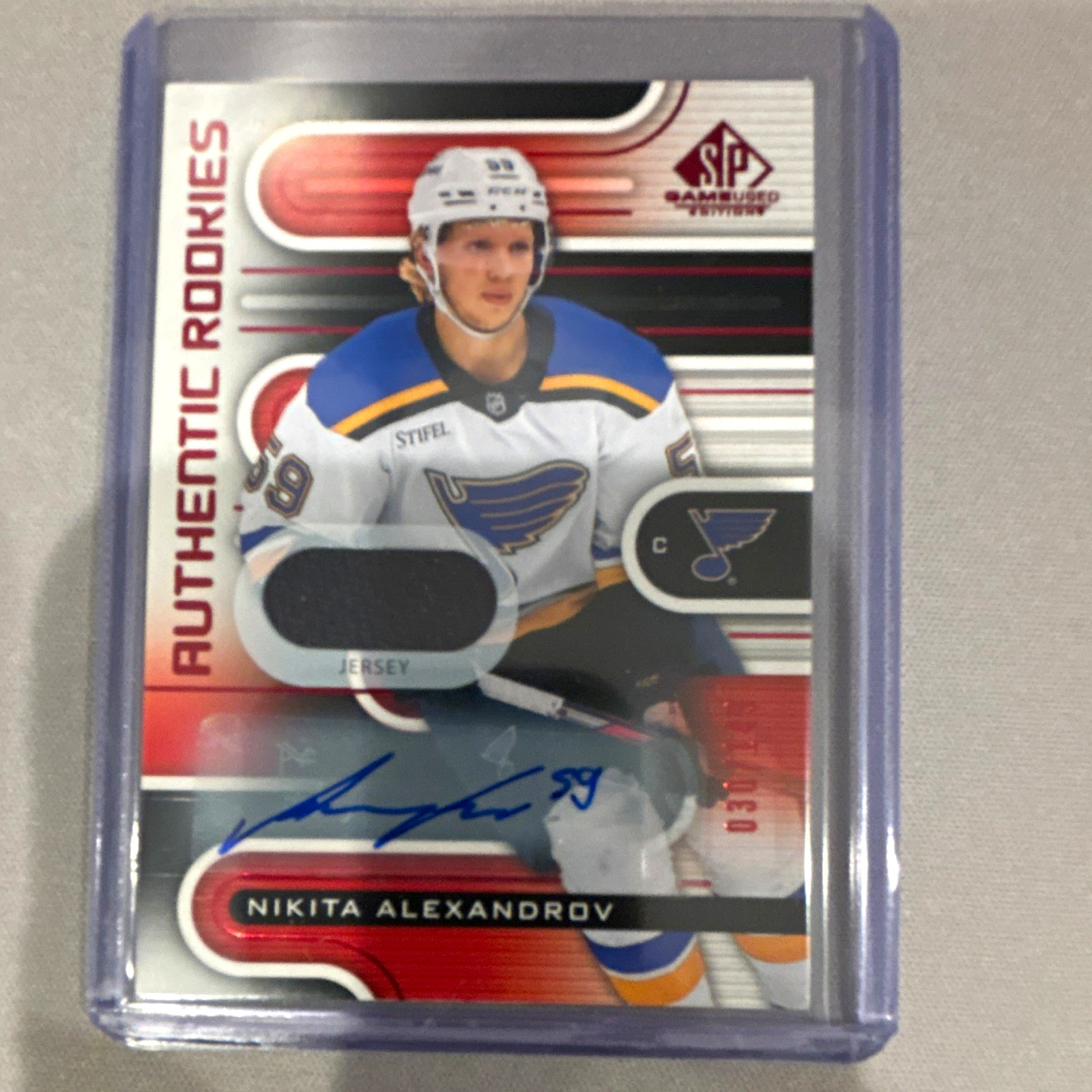 Upper Deck SP Game Used 2022-23 Nikita Alexandrov #216 Authentic Rookies Auto RC