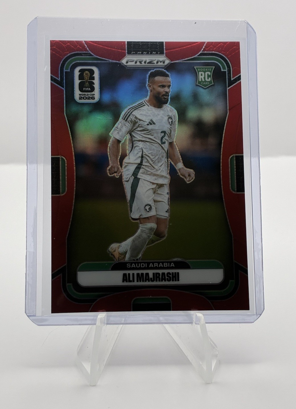 2026 Prizm FIFA World Cup Ali Majrashi Red Prizm RC 7/50 Saudi Arabia #383