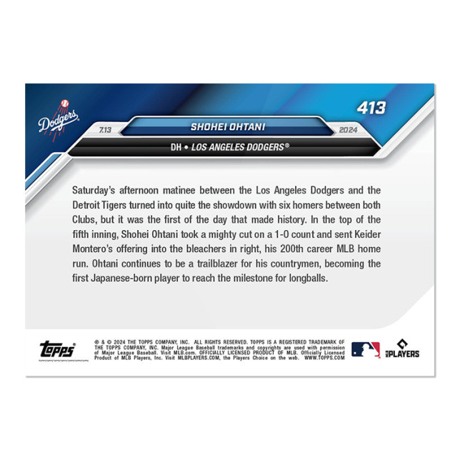 Shohei Ohtani 200th Career Home Run 2024 MLB TOPPS NOW Card 413