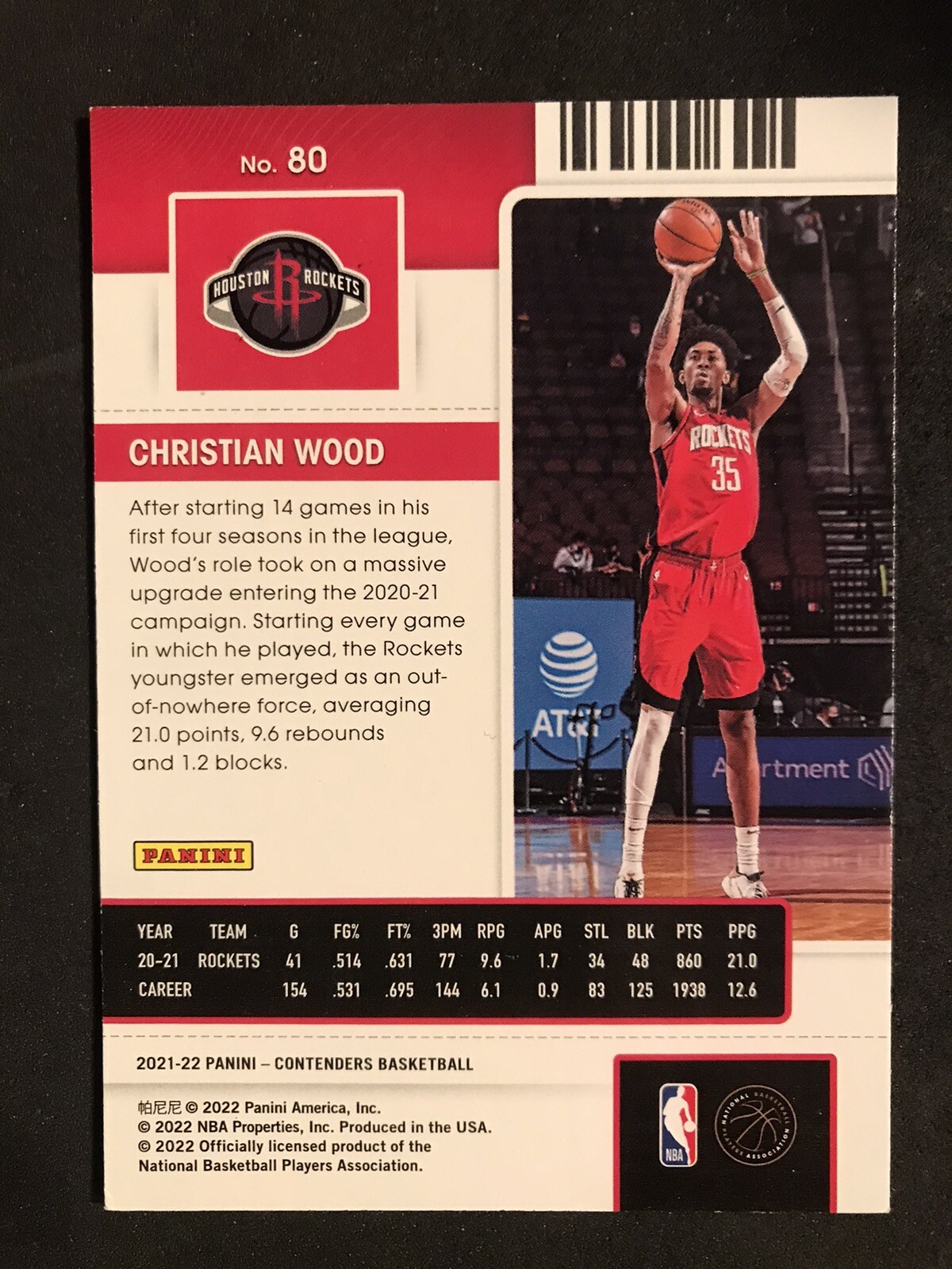 2021-22 CONTENDERS SEASON TICKET – #80 – Christian Wood- Houston Rockets