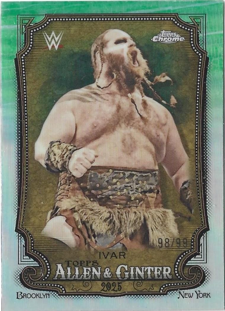 2025 Topps Chrome WWE #AG-IVR Ivar Allen & Ginter Neon Green Refractor #/99