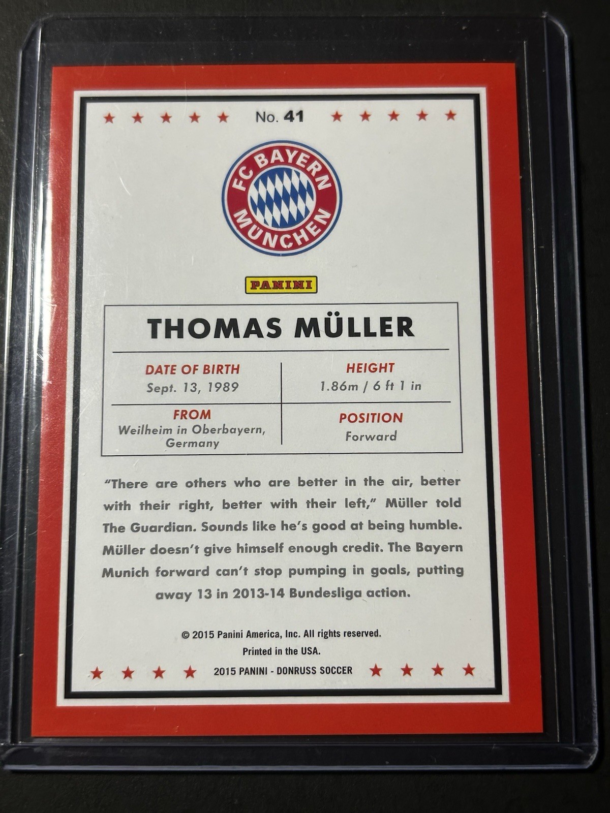 2015 Panini Donruss Press Proof Gold /99 Thomas Muller Bayern Munich Germany