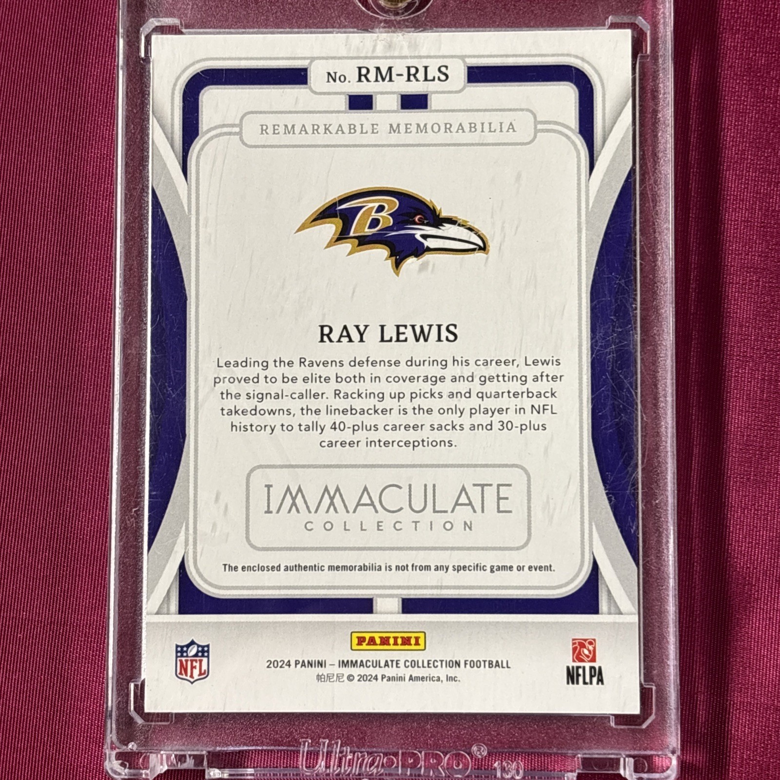2024 Panini Immaculate Remarkable Patch Laundry Logo Tag Ray Lewis 5/10 Ravens🔥