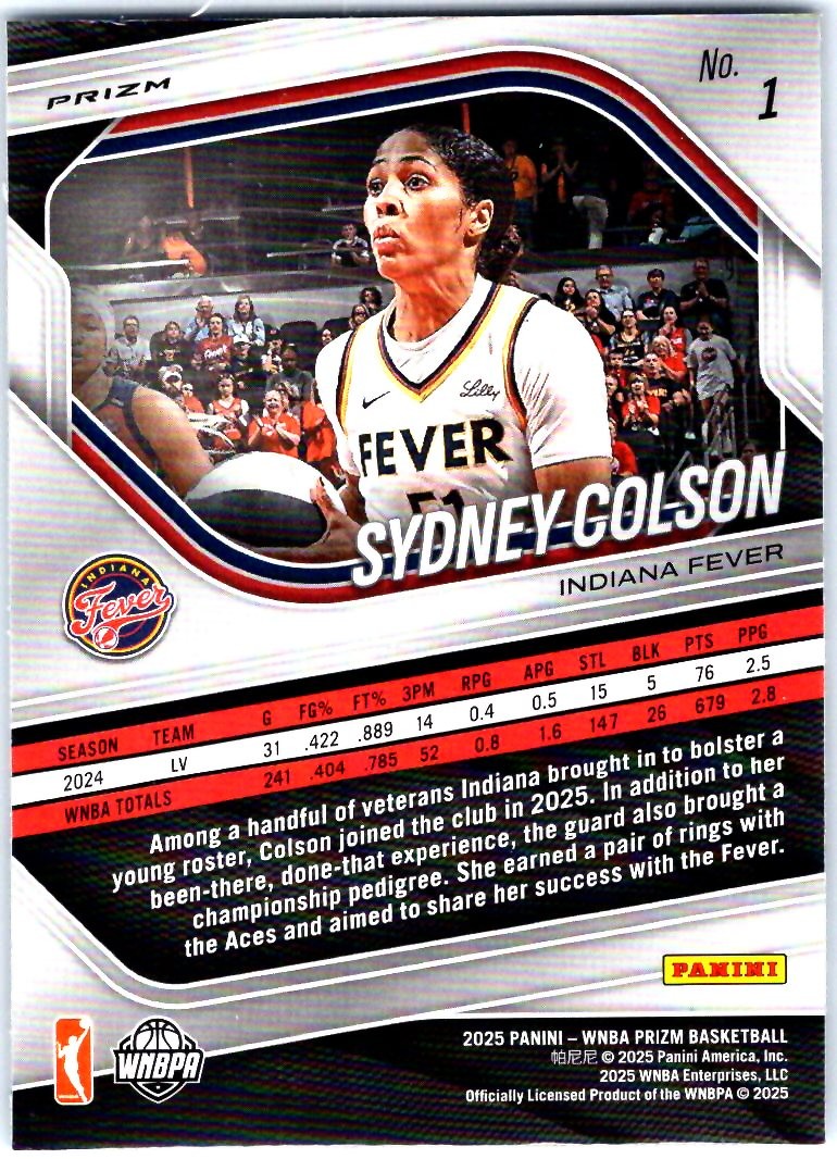2025 Panini Prizm WNBA #1 Sydney Colson Ice Prizms