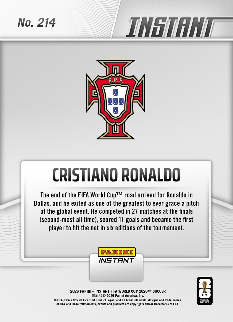 2026 Panini Instant FIFA World Cup #214 Cristiano Ronaldo Portugal PRESALE