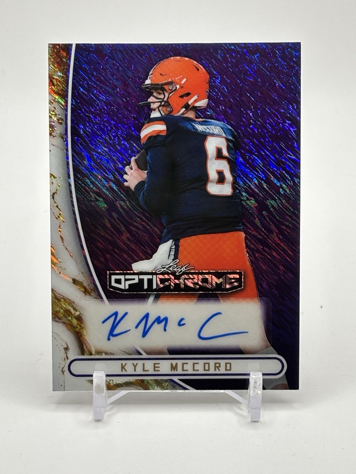 Kyle McCord 2026 Leaf Optichrome Autographs Purple /7 – Syracuse Orange Auto