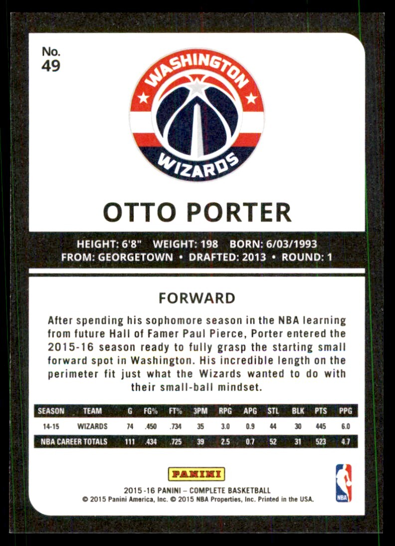 2015-16 Panini Complete: Otto Porter Washington Wizards #49