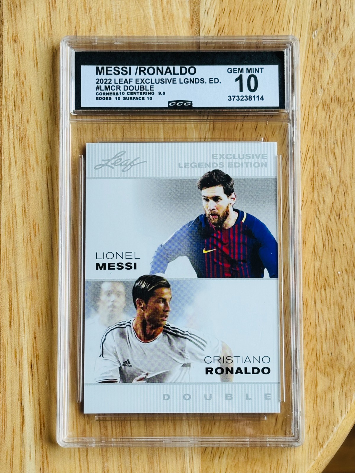Messi, Ronaldo 2022 Leaf Exclusive #LM-CR Gem Mint 10 REAL MADRID BARCELONA CARD