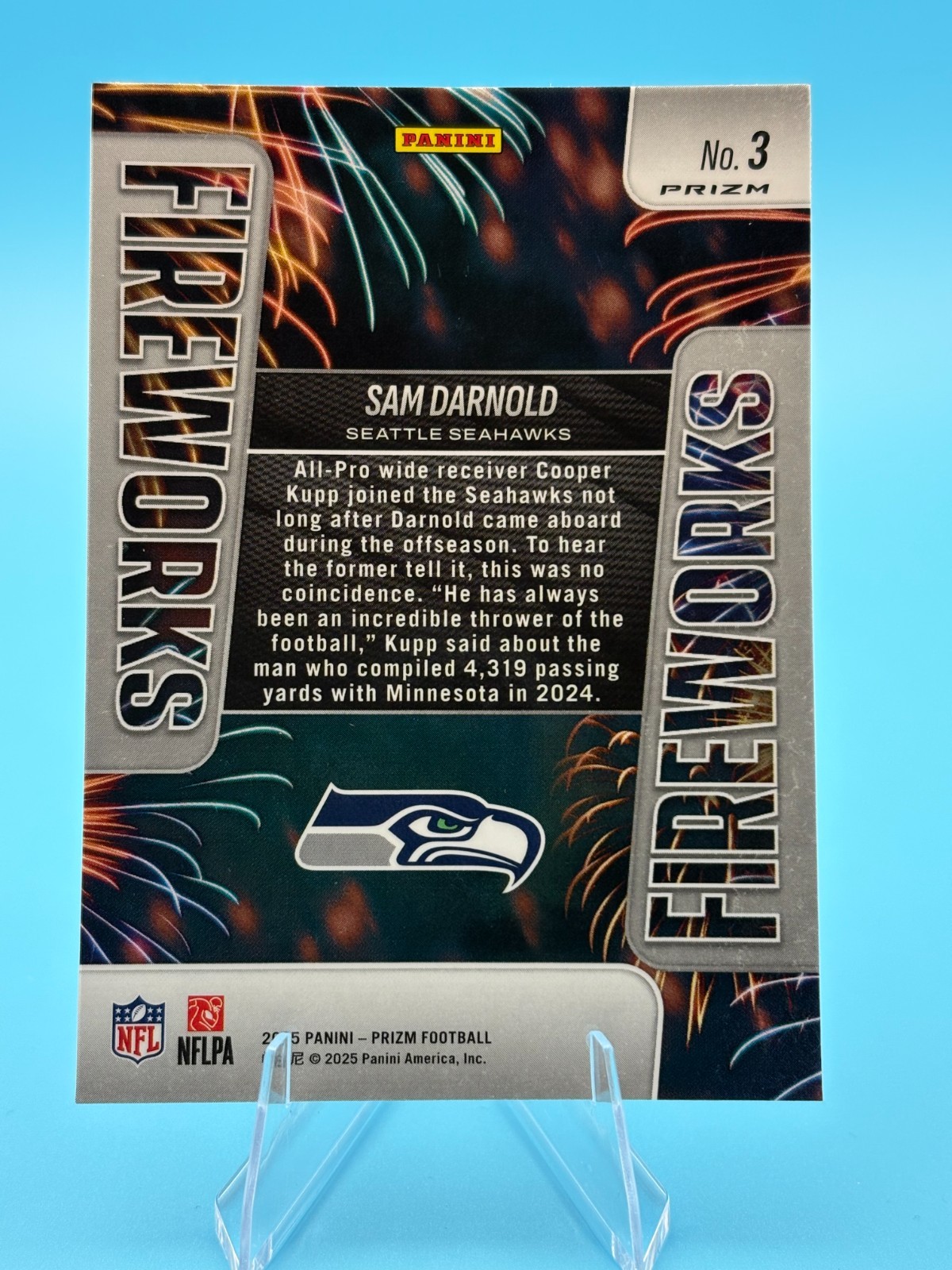 2025 Panini Prizm Sam Darnold #3 Silver Prizm Fireworks Seattle Seahawks