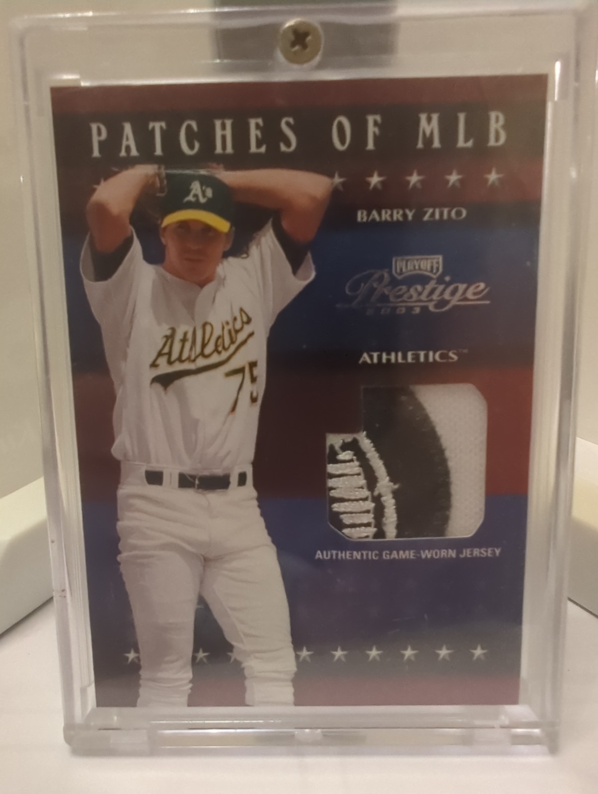 2003 Playoff Prestige Barry Zito Patches of MLB /25 Game Worn Jersey Athletics