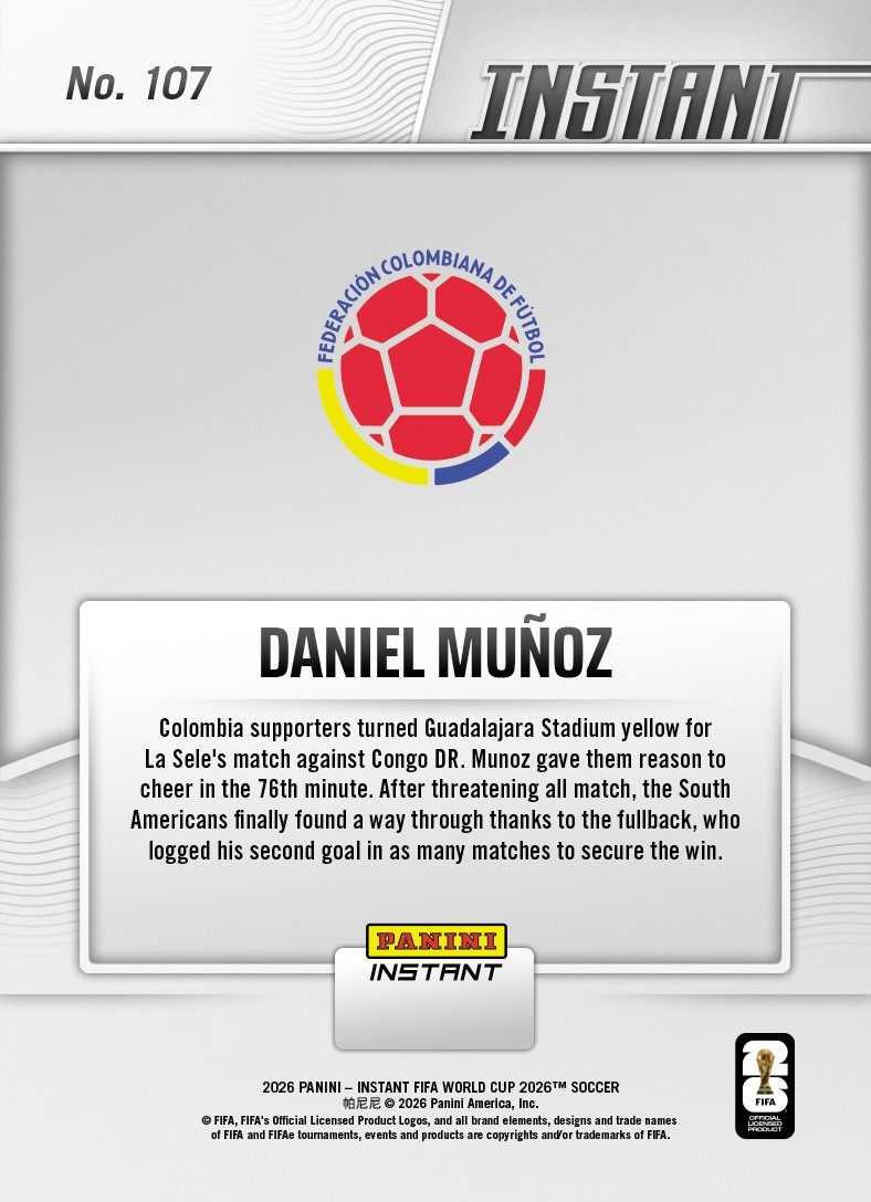 2026 Panini Instant FIFA World Cup #107 Daniel Munoz Colombia PRESALE