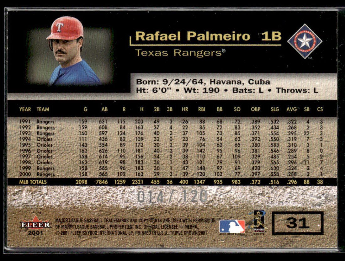 2001 Fleer Triple Crown RAFAEL PALMEIRO #31 Green #/120