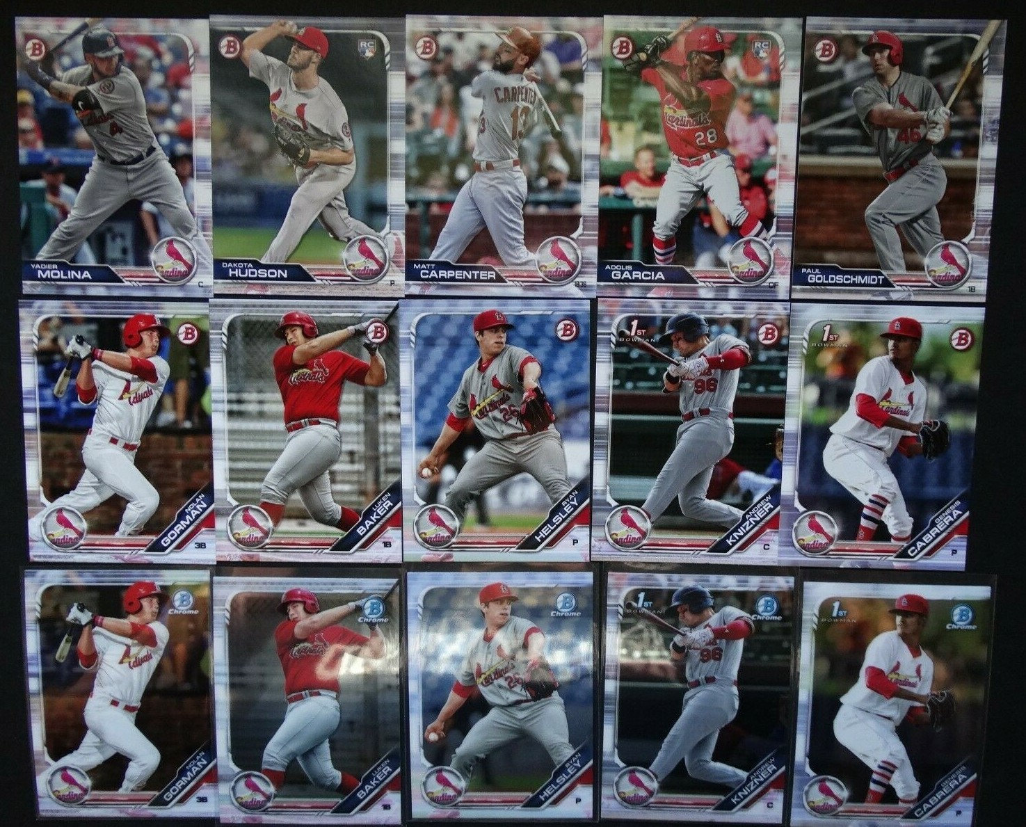 2019 Bowman Paper & Chrome St. Louis Cardinals Team Set 15 Baseball Cards