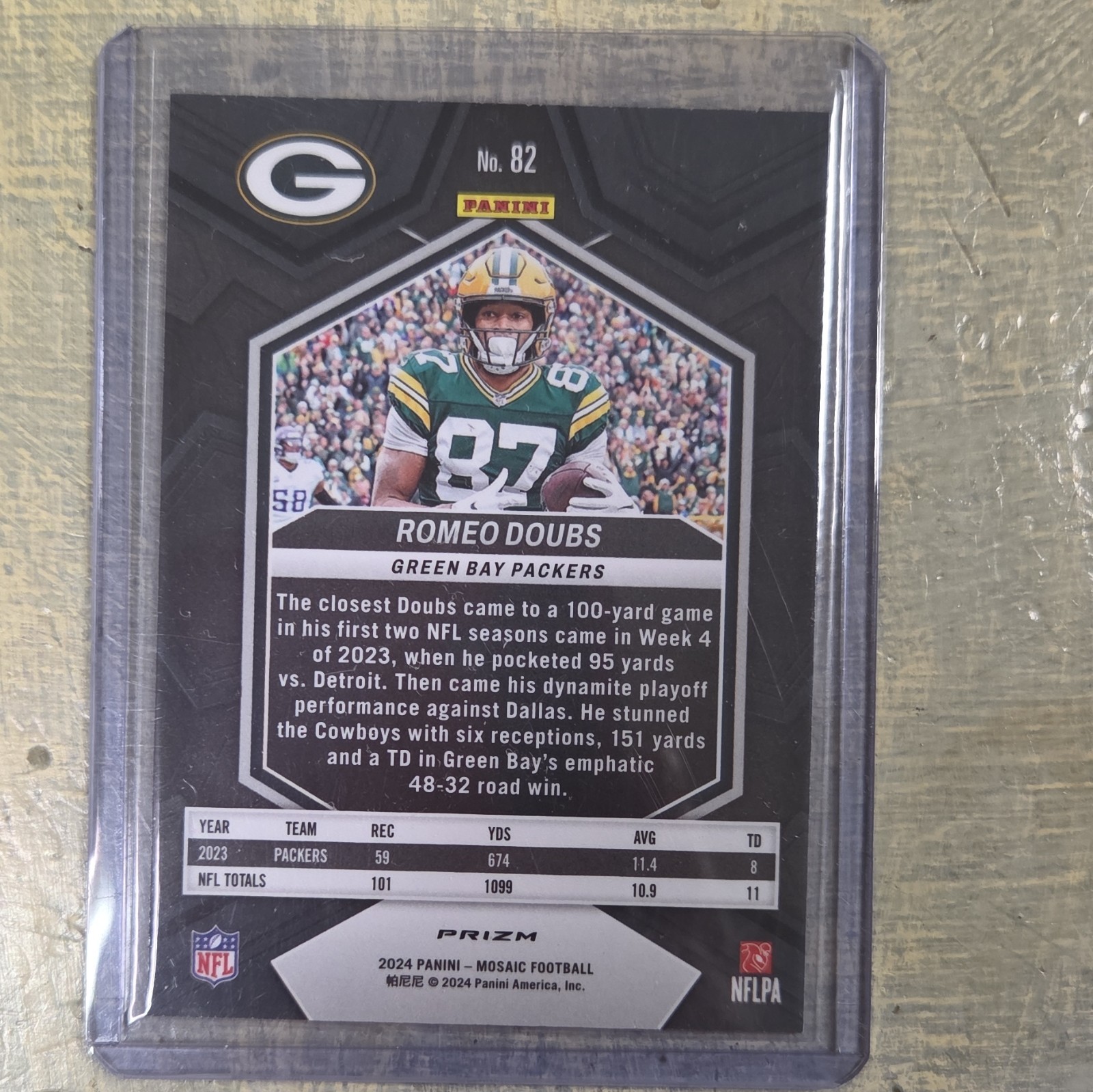 Panini Mosaic 2024 Romeo Doubs Prizm #82 Green Bay Packers Football Card