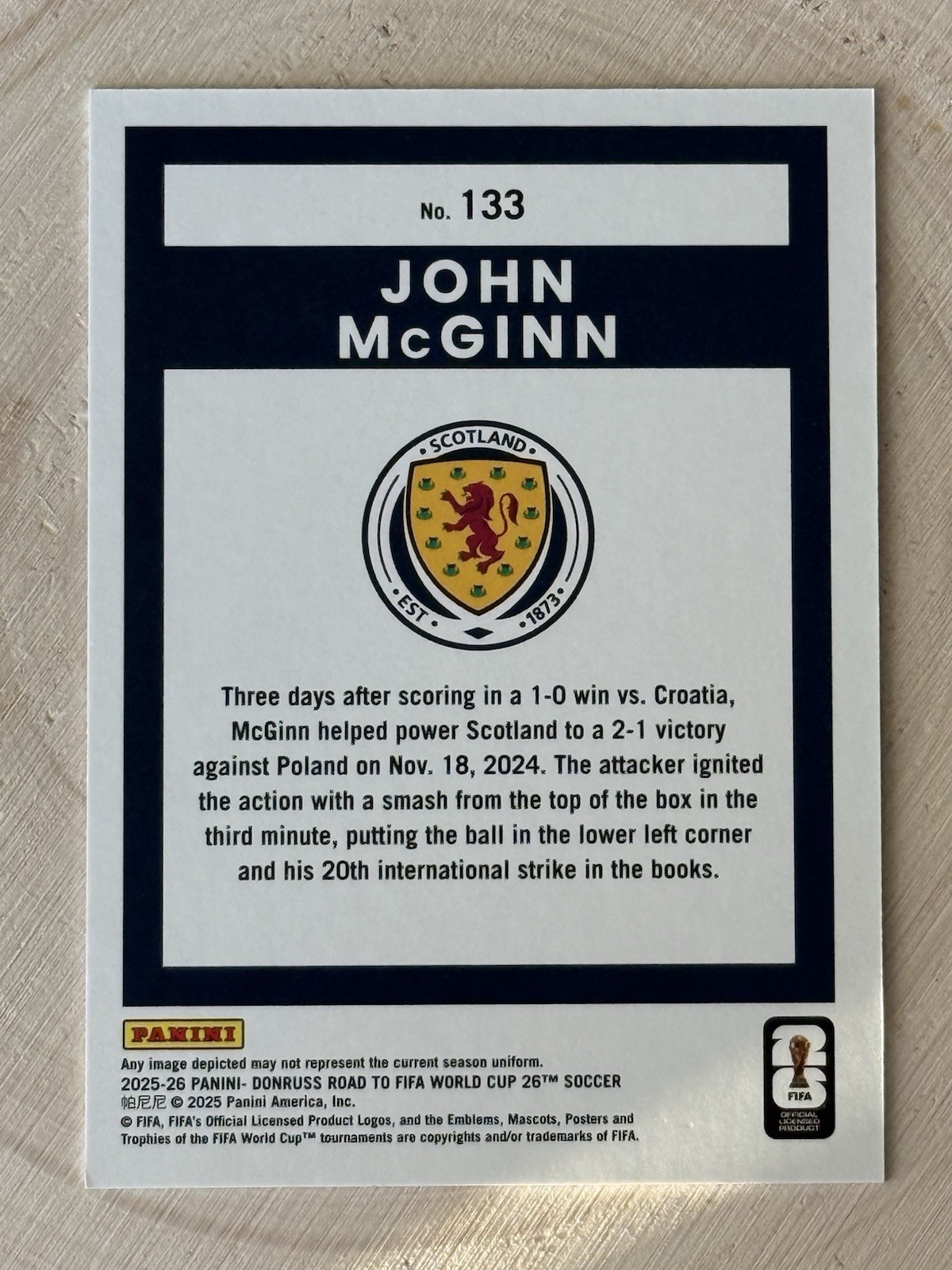 John McGinn 2026 Donruss Road to Fifa World Cup Red Swirl /79 Scotland