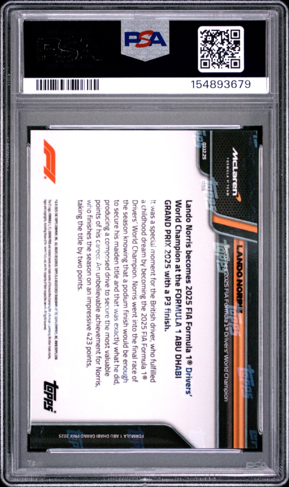 2025 TOPPS NOW FORMULA 1 #86 LANDO NORRIS PSA 10