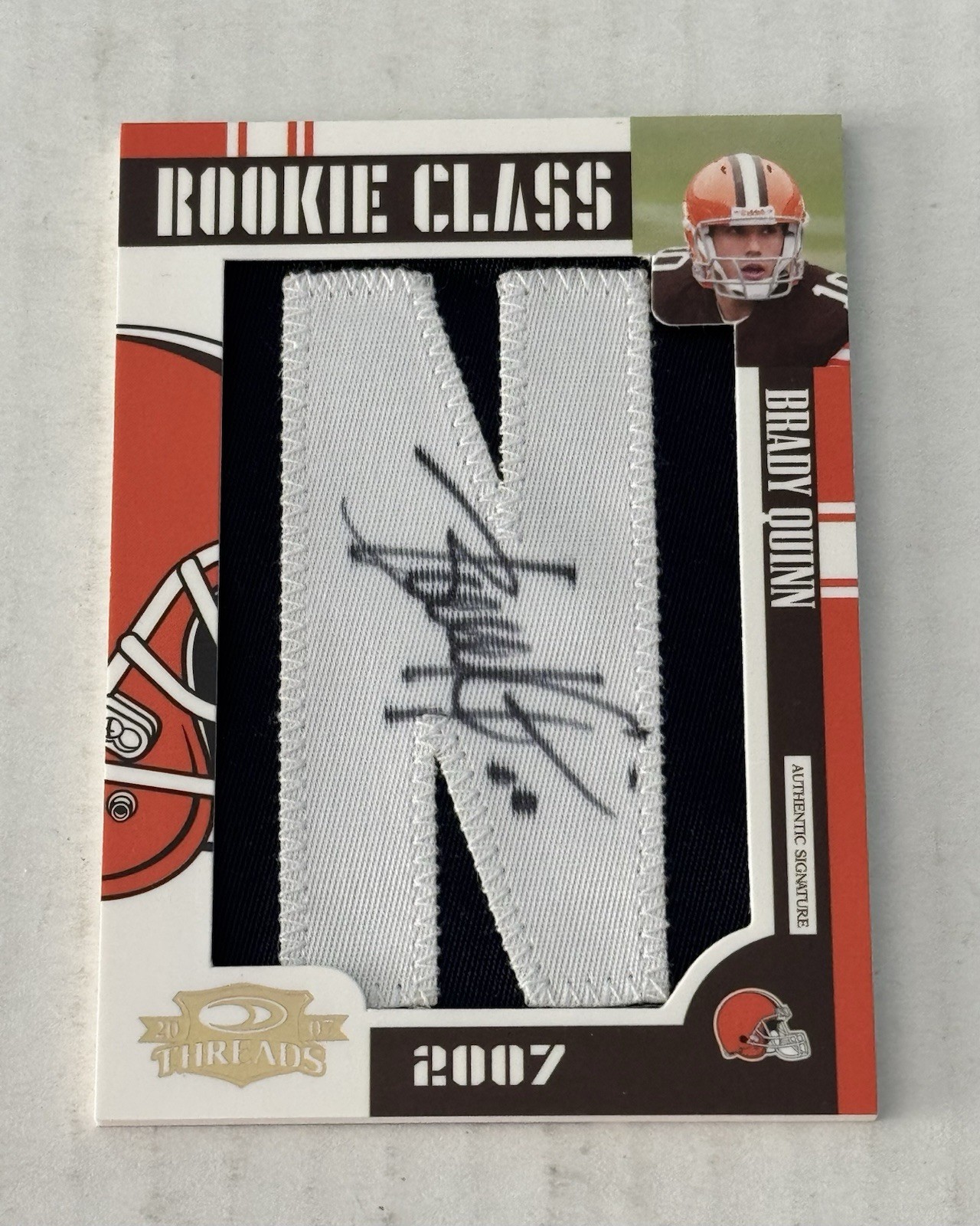 Brady Quinn 2007 Donruss Threads Rookie Class Letter N Auto Patch SP /125 Browns