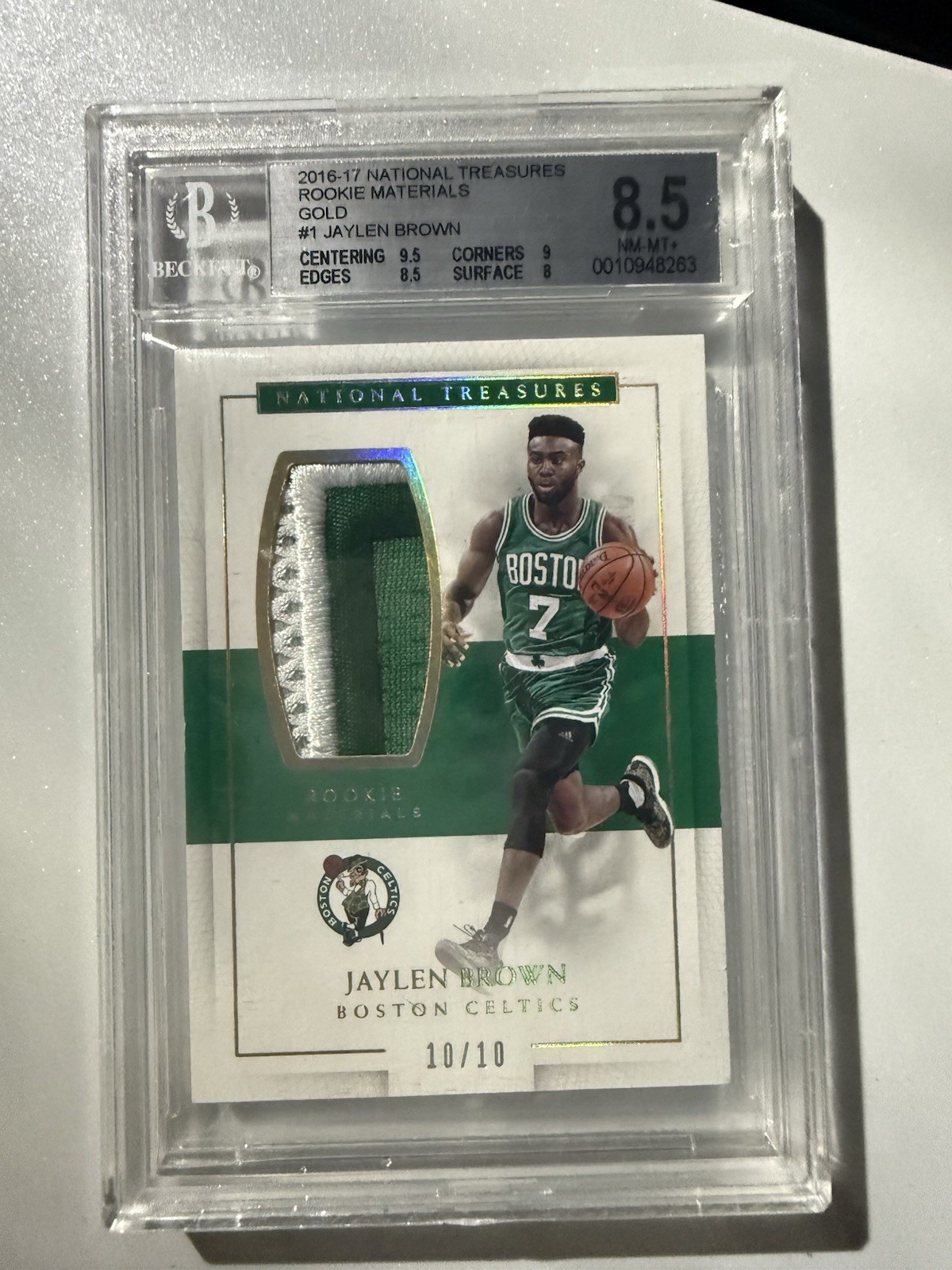 2016-17 National Treasures Jaylen Brown #1 Rookie Material GOLD 10/10 BGS 8.5