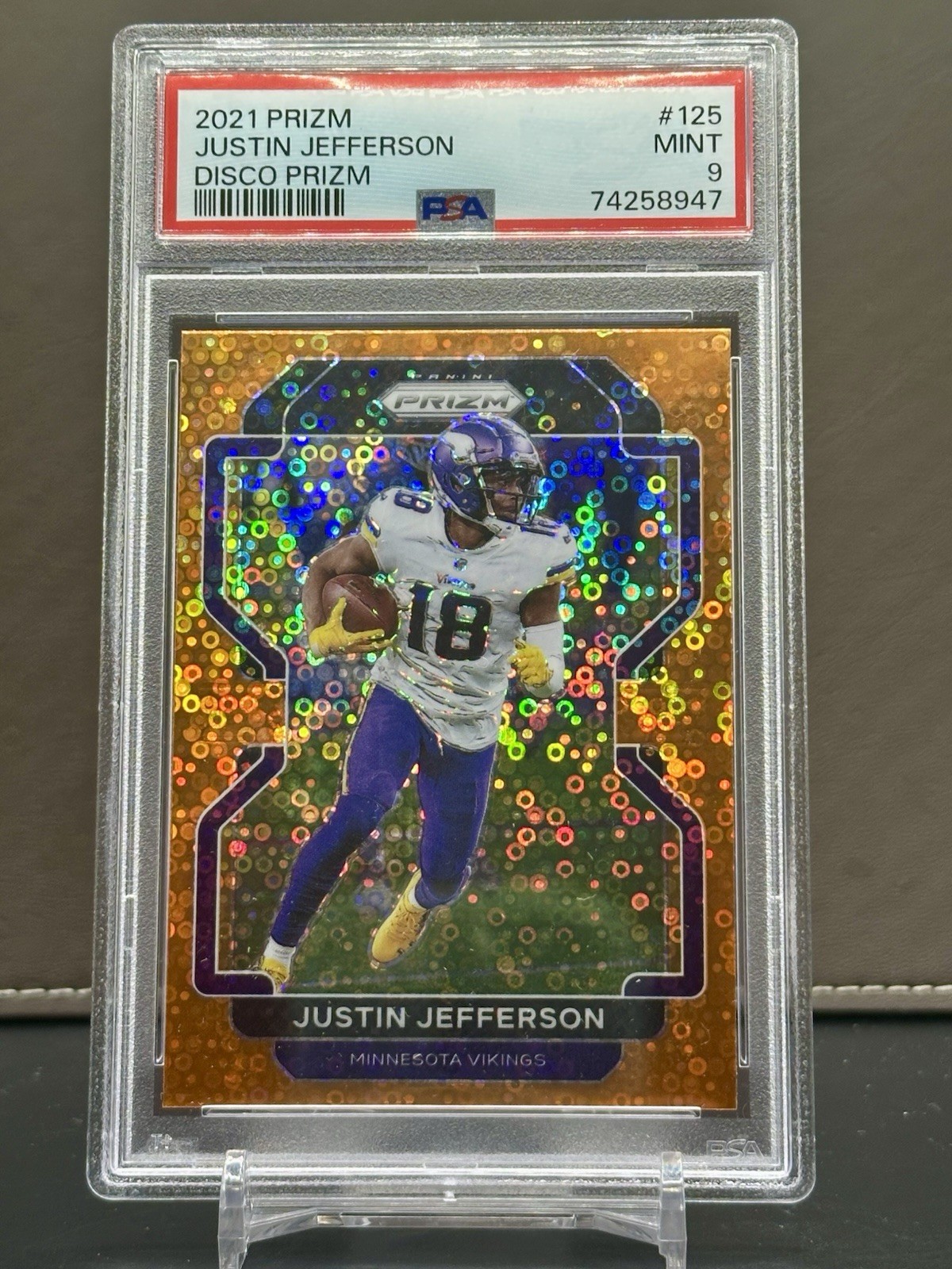 2021 Panini Prizm Justin Jefferson #125 Orange Disco Prizm PSA 9