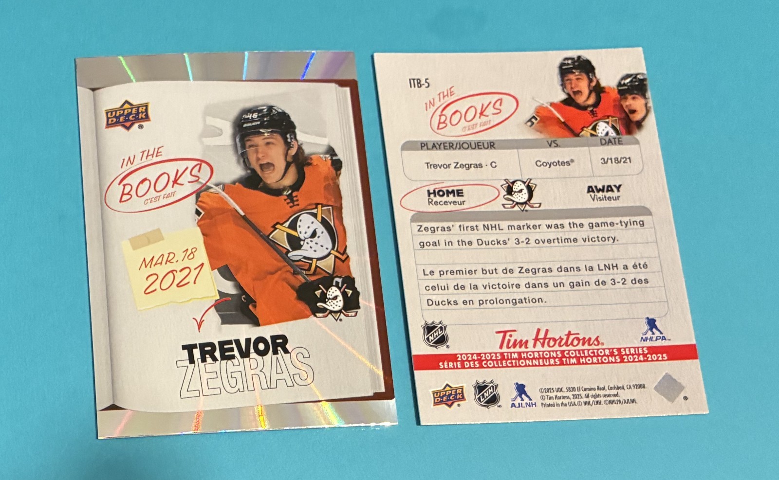 2024 UD Tim Hortons Retrospective Rookies #ITB-5 In the Books Trevor Zegras