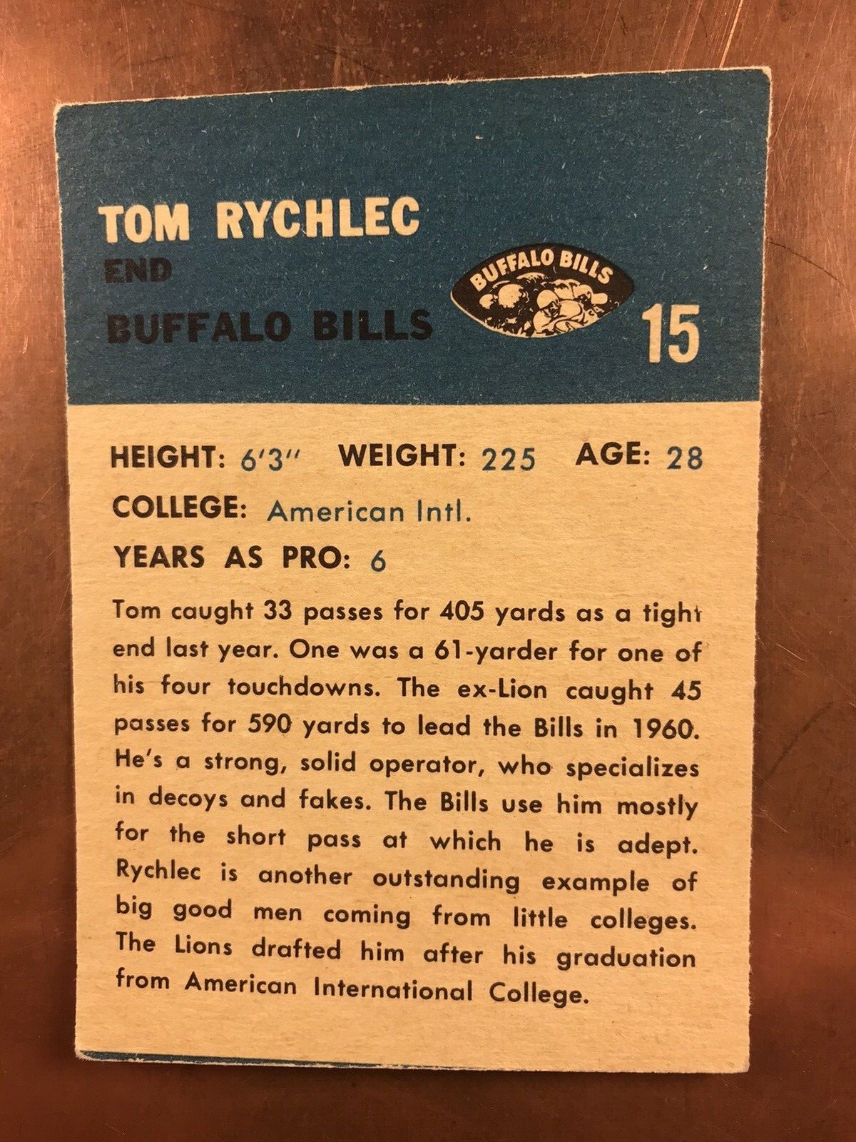 Tom Rychlec 1962 Fleer #15, great corners, slightly off center,ex-nmt