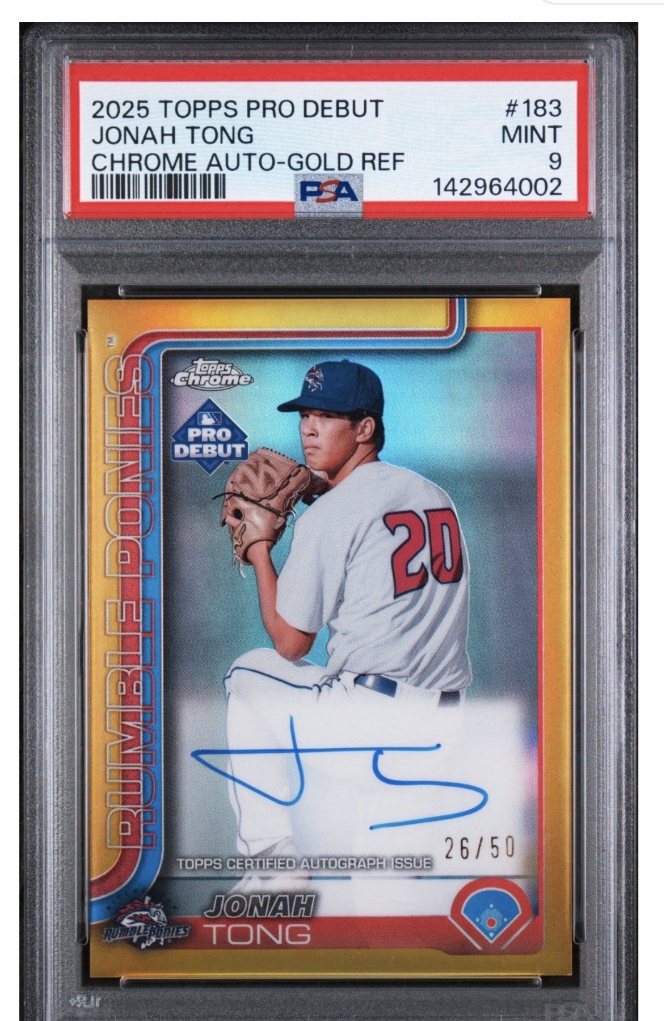 2025 Topps Pro Debut – Chrome Jonah Tong #PDC-183 Gold Refractor /50 (RC)