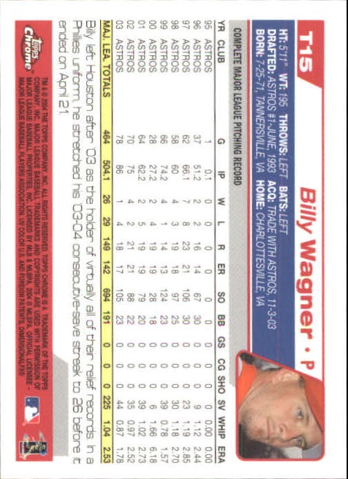 2004 Topps Chrome Traded #T15 Billy Wagner – BB