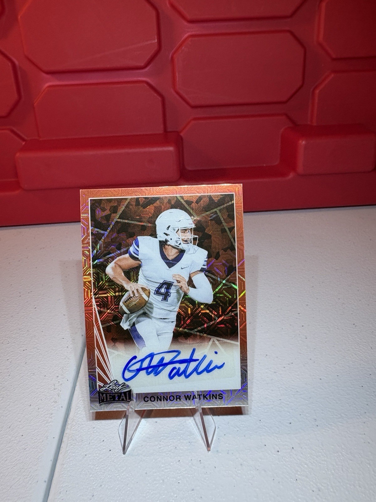2024 Leaf Metal Football Orange Mojo Auto #d/20 Connor Watkins