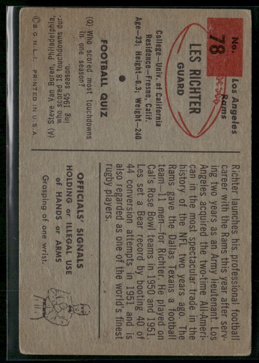 Les Richter 1954 Bowman #78 Los Angeles Rams