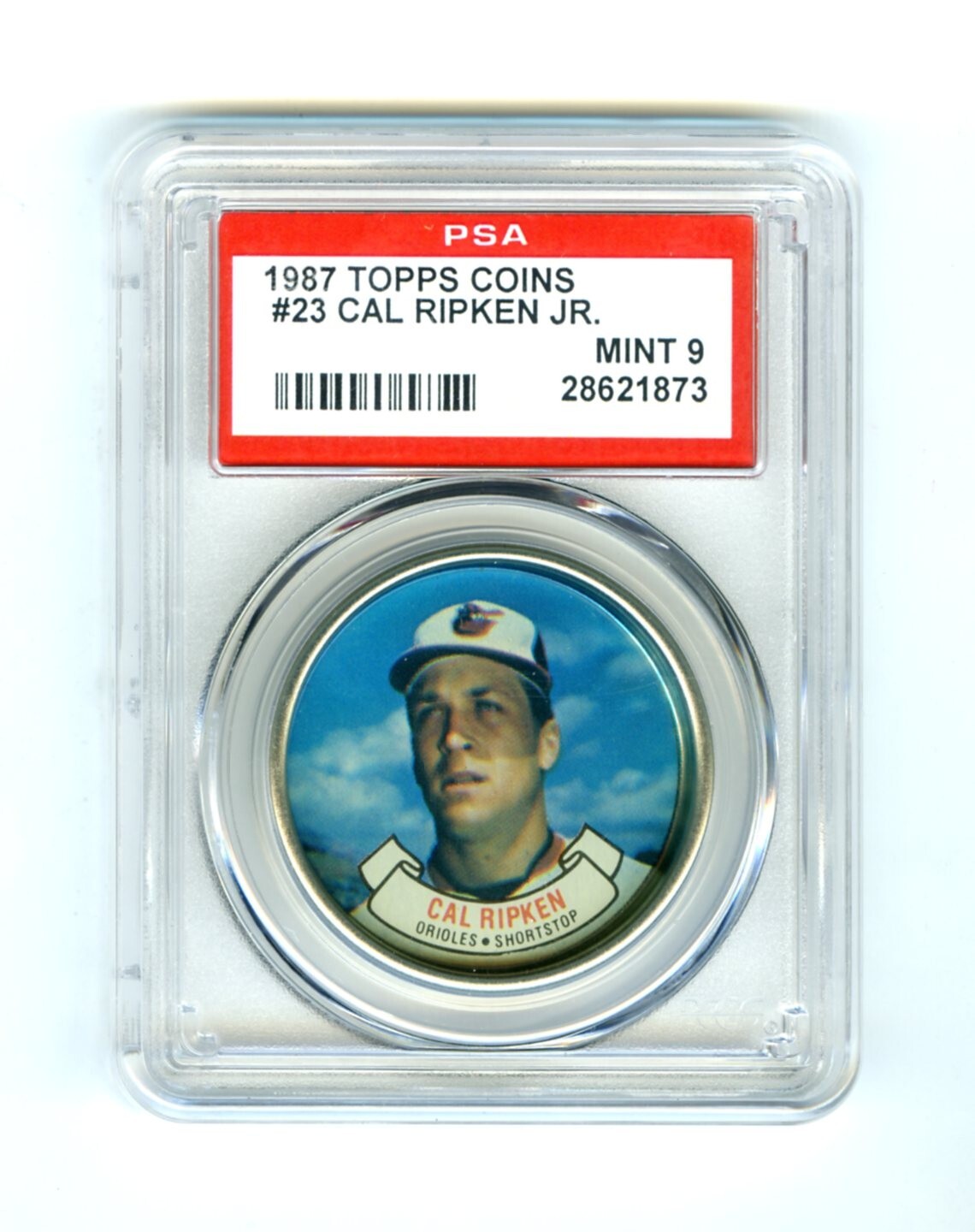 CAL RIPKEN JR.~RARE (POP 29) 1987 TOPPS COINS PSA-9 (MINT) MLB BASEBALL CARD #23