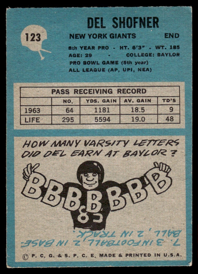 1964 Philadelphia Del Shofner New York Giants #123