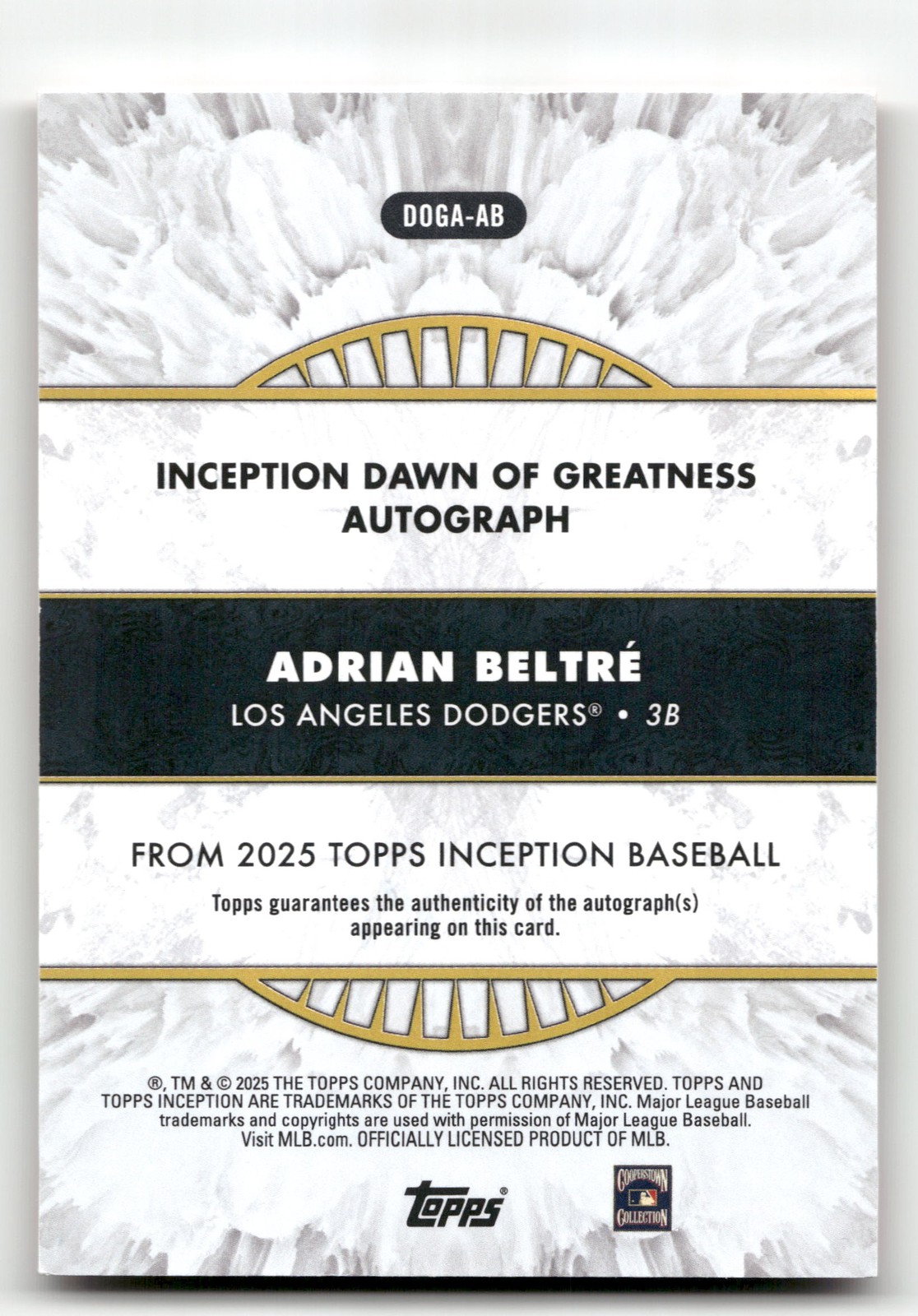 2025 Topps Inception Adrian Beltre #DOGA-AB Dawn of Greatness Auto /75 Dodgers