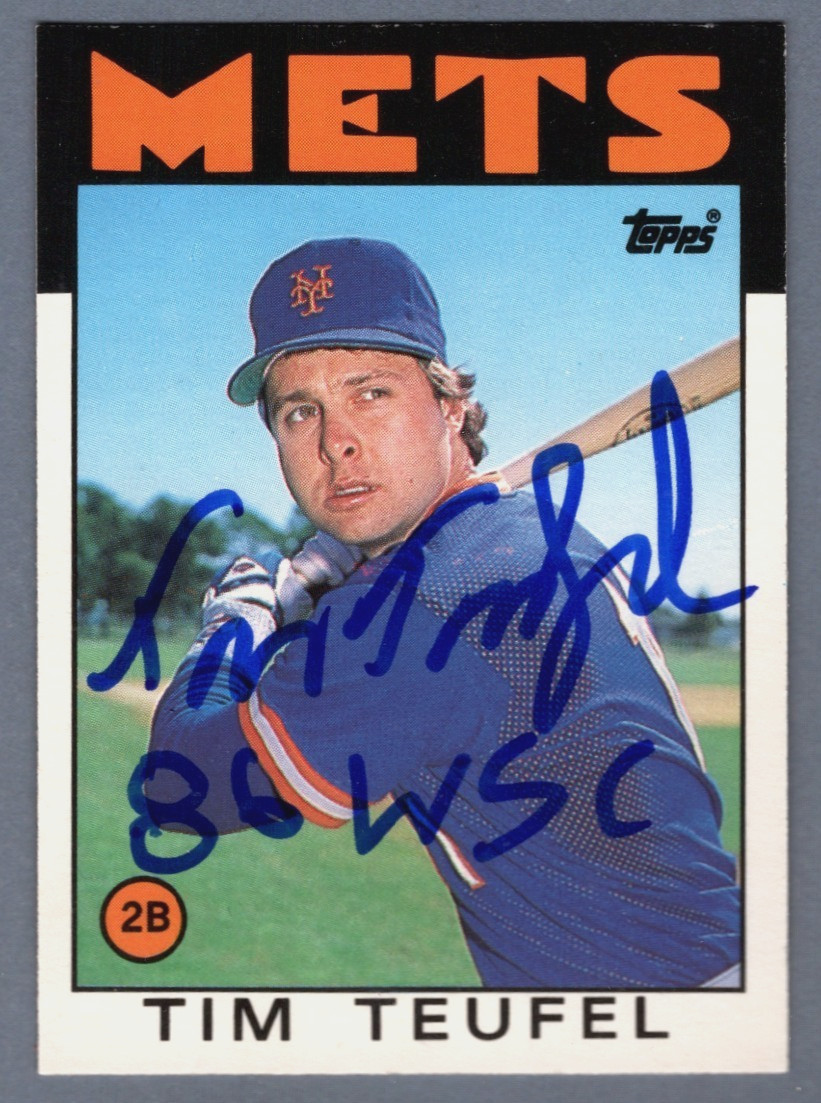 Tim Teufel Signed 1986 Topps Traded #109T w/ 86 WSC LSCM COA New York Mets