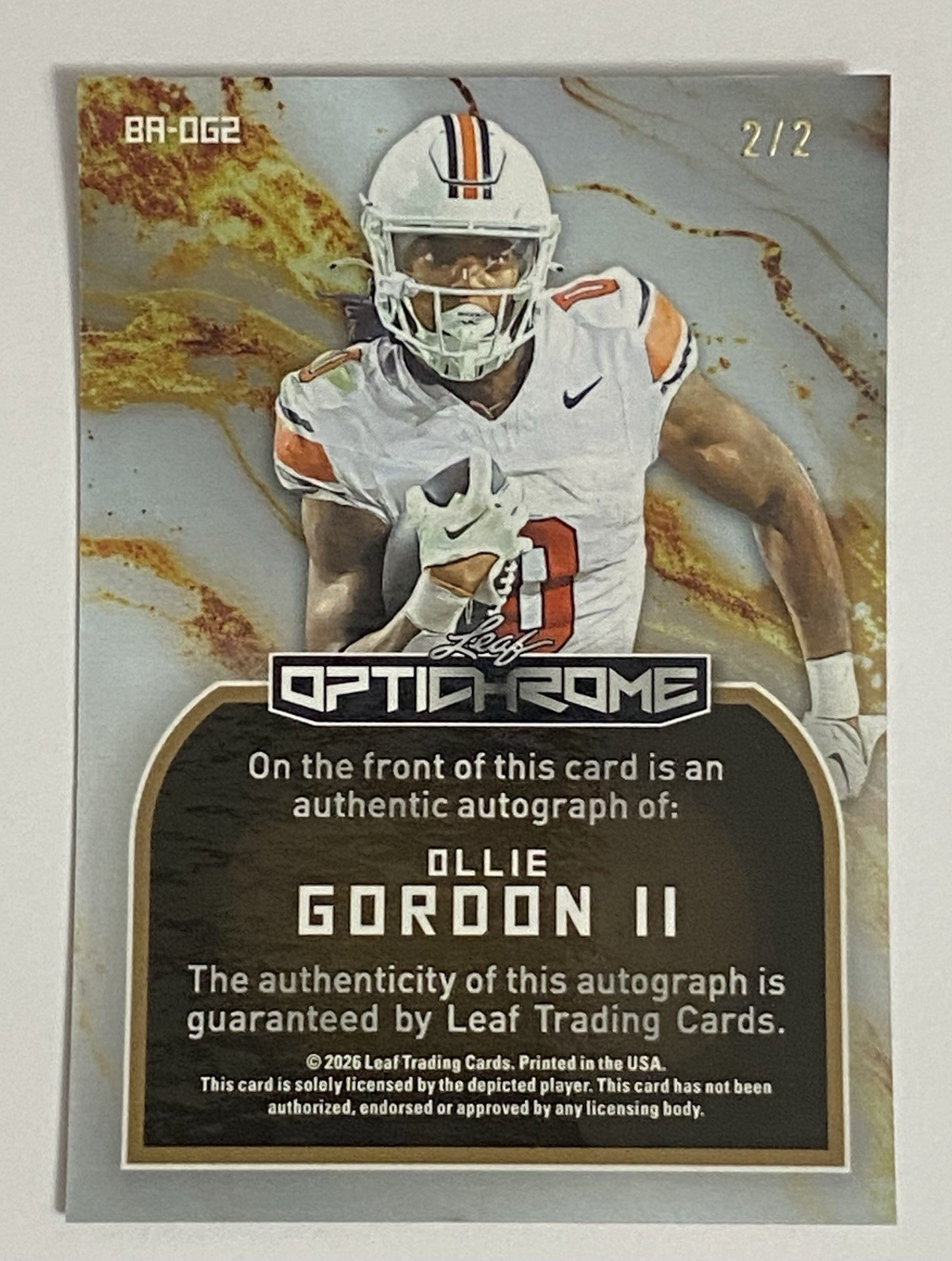 2026 Leaf Optichrome Ollie Gordon II (2) Auto Blue Shimmer /5 & Emoji #/2