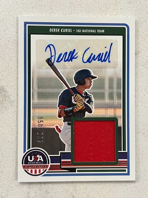 DEREK CURIEL 2023 Panini USA Baseball Stars & Stripes Game Used Jersey AUTO /200