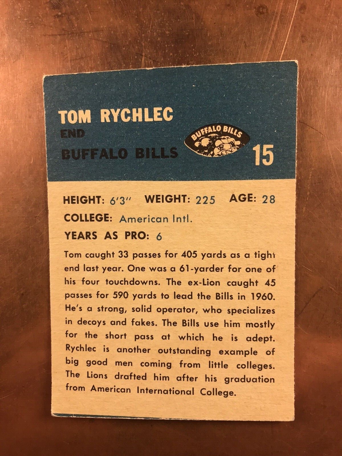 Tom Rychlec 1962 Fleer #15, great corners, slightly off center,ex-nmt