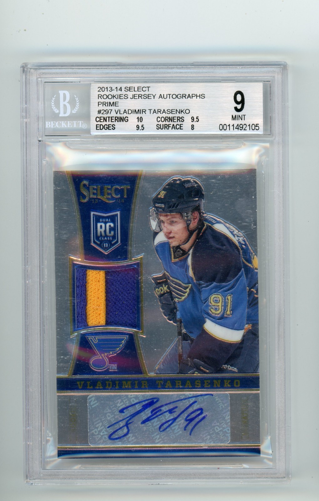 2013-14 Panini Select Vladimir Tarasenko Prime Rookie Patch Auto RPA /50 BGS 9