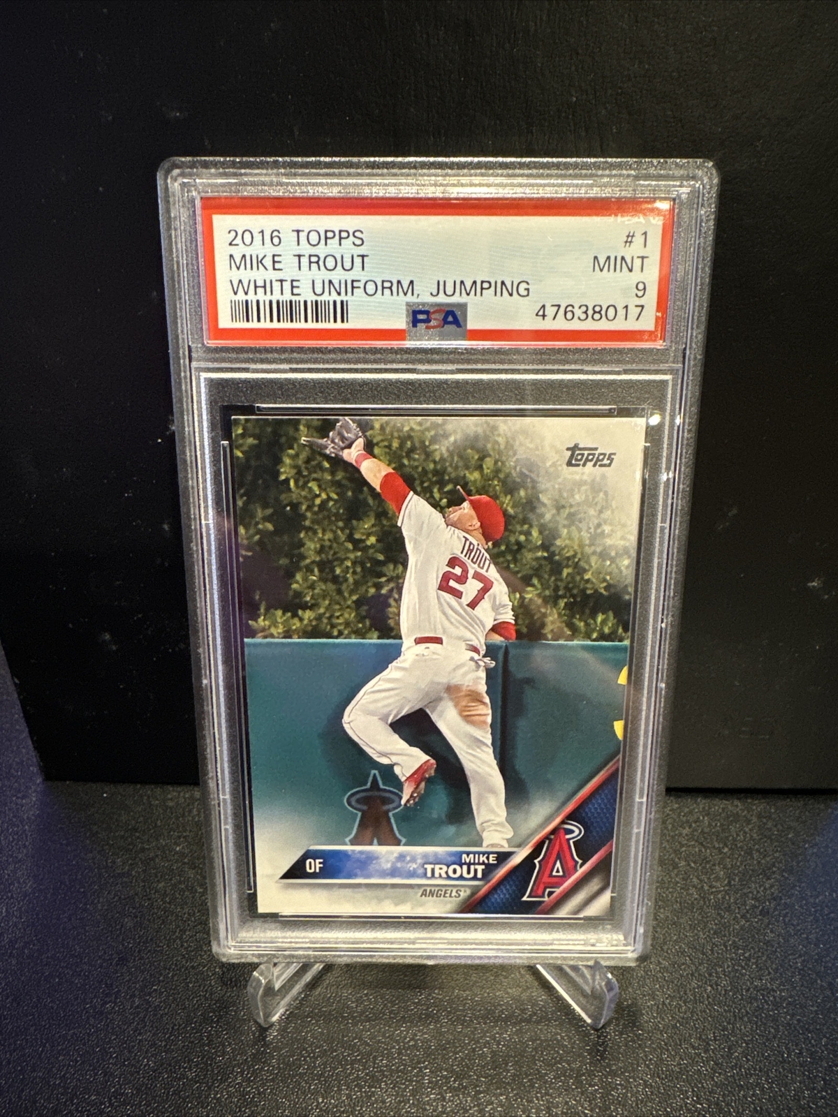 2016 Topps #1 Mike Trout White Uniform Jumping PSA 9 MINT 167 ANGELS GOAT