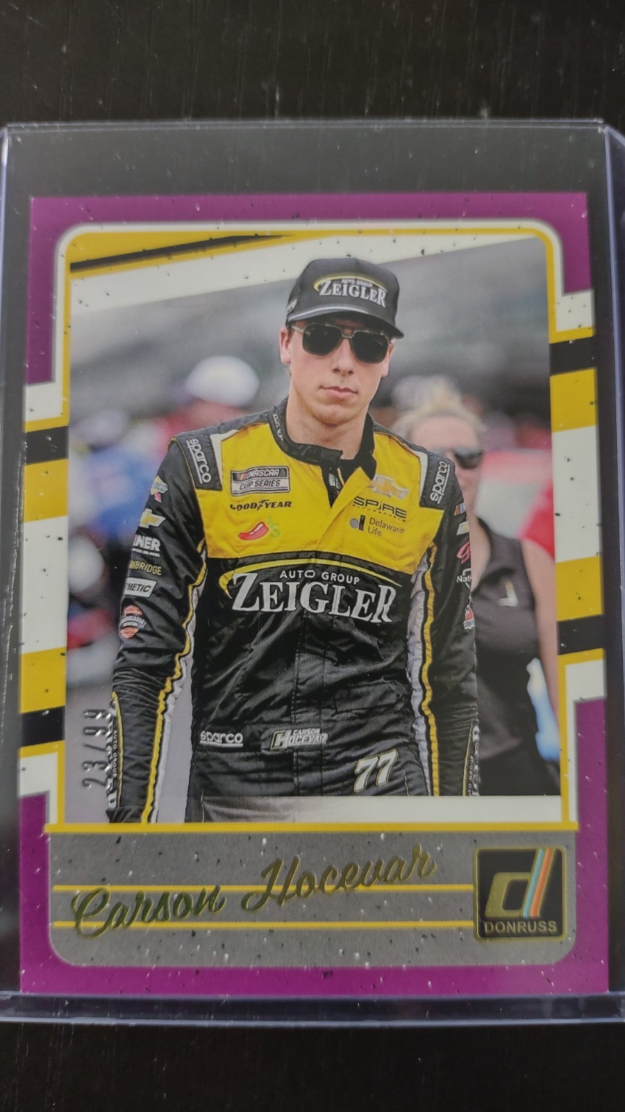2026 Donruss Racing Carson Hocevar Retro Purple #23/99 NASCAR Spire Motorsports