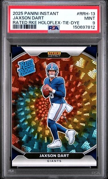 2025 Panini Instant Jaxson Dart Holoflex Tie Dye Rated Rookie RC /25 PSA 9 POP 2