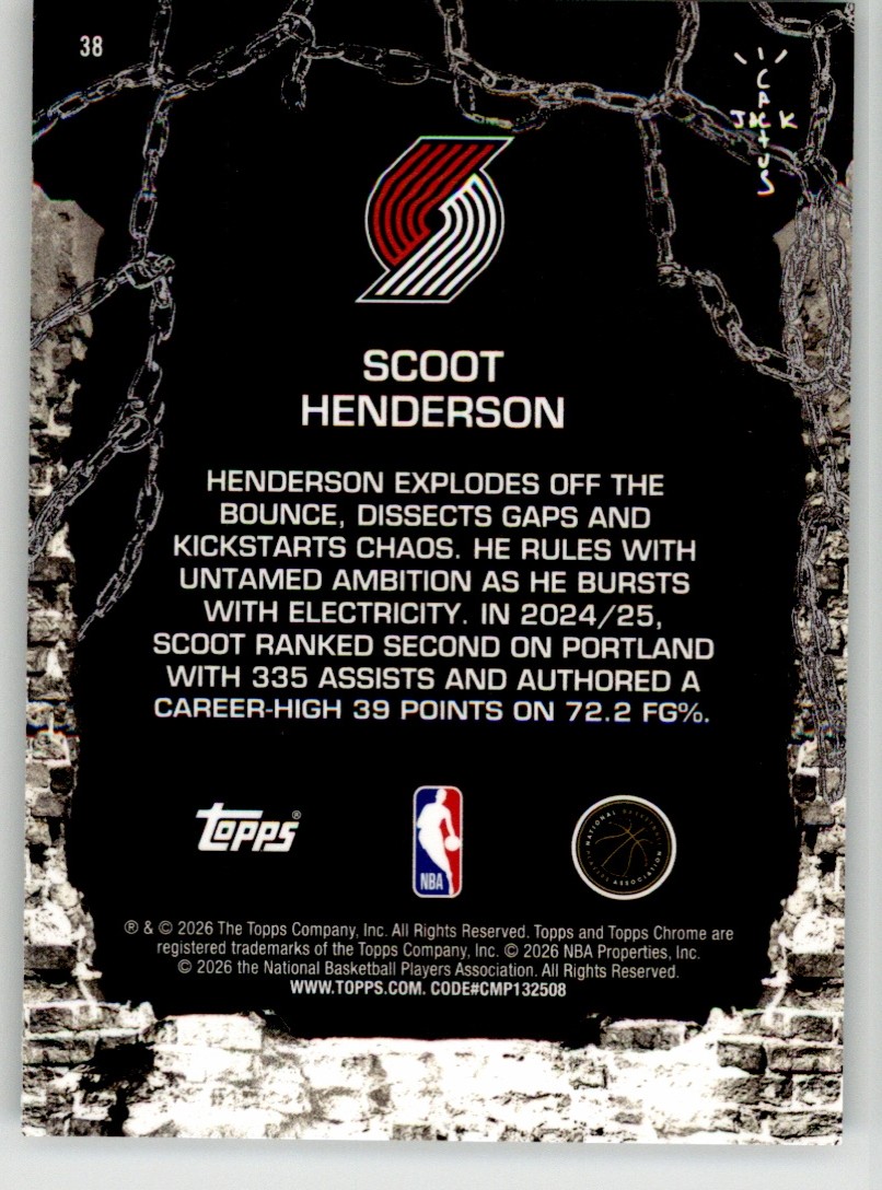 Scoot Henderson 2025-26 Topps Chrome Cactus Jack 38 Portland Trail Blazers