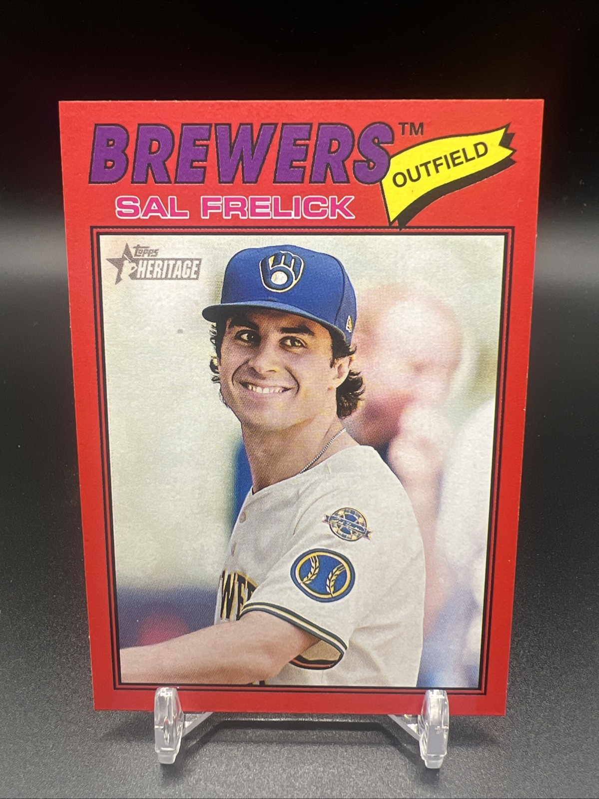 Sal Frelick 2026 Topps Heritage #195 Red Border – Milwaukee Brewers