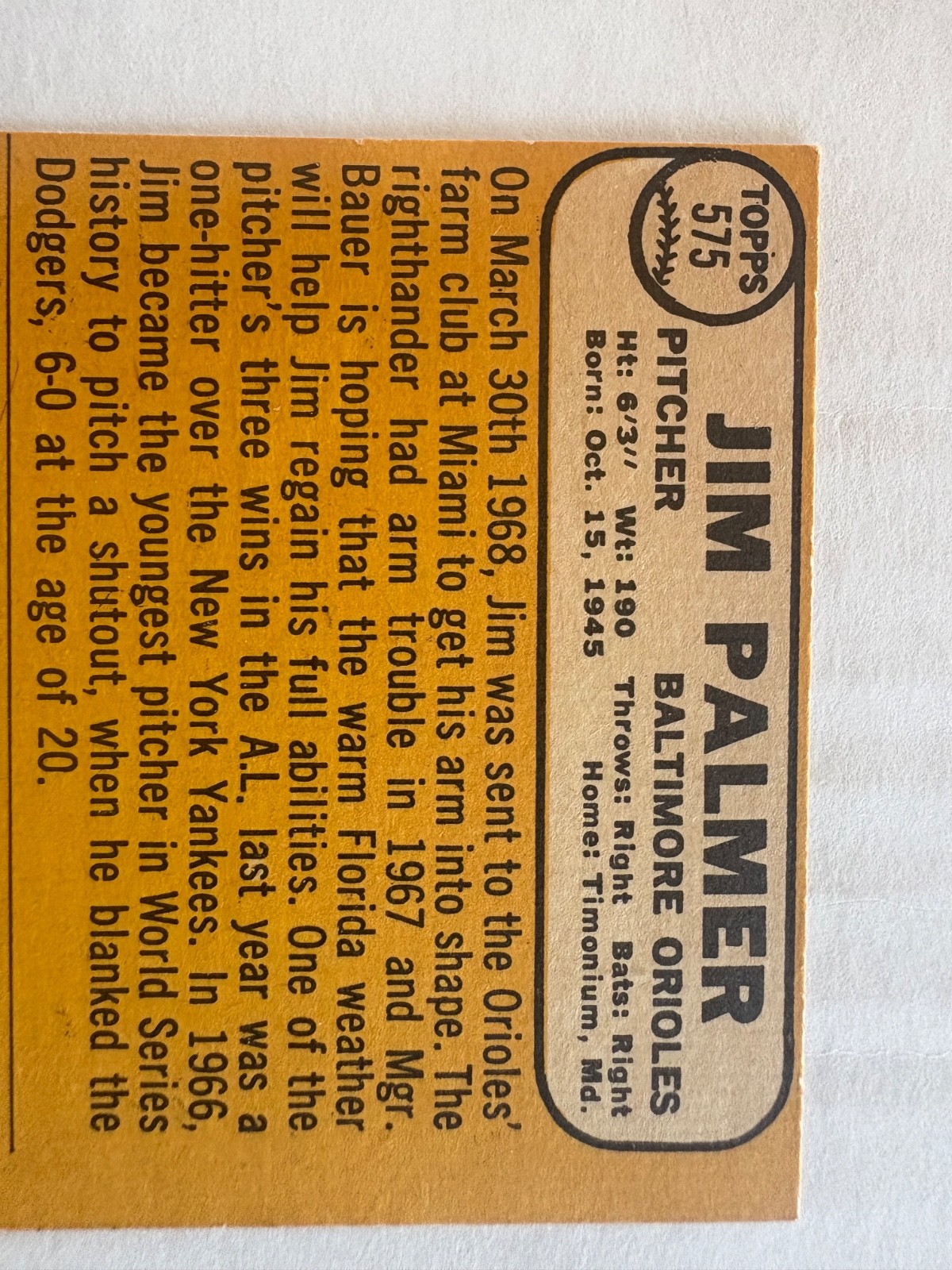 1968 Topps – High # Jim Palmer #575